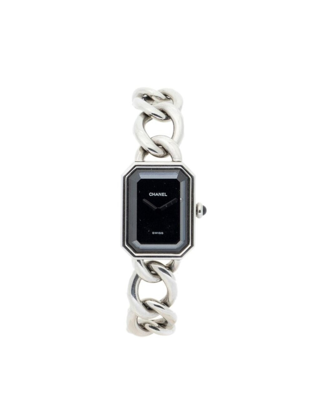 Chanel Pull Gourmette Chain Watch Black Silver Plating